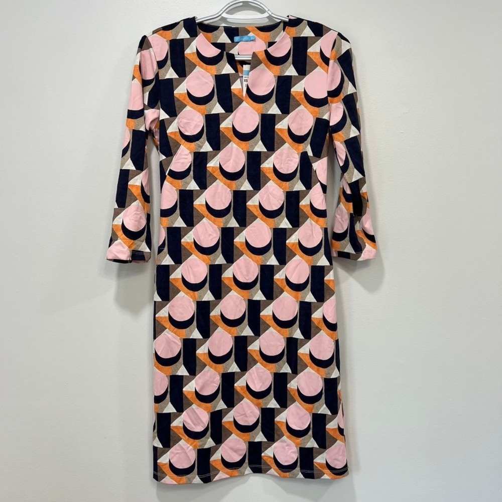 J Mclaughlin Carly Dress XS NWT $228 3/4 Sleeve Knee Catalina Pink Mod Wheel